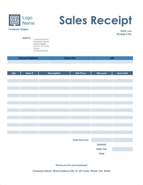 Free Printable Sales Receipt Template in Word Format