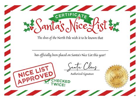 Free Printable Santa Claus Nice List Certificate