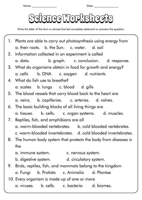 Free Printable Science Worksheets For Grade 7 Learning How to Read
