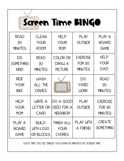 Free Printable Screen Time BINGO Game for Teaching Responsibility Mom For All Seasons