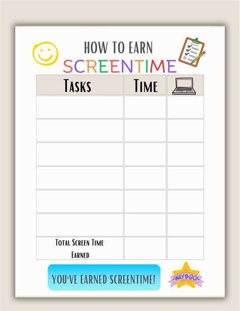 Free Printable Screen Time Chart Screen time chart, Kids schedule