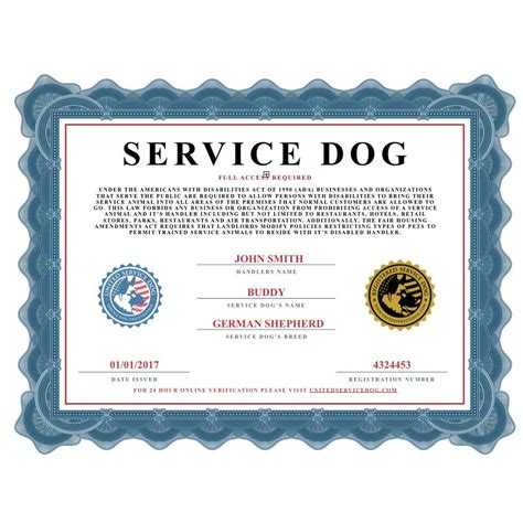 Free Printable Service Dog Certificate Template