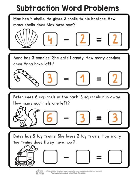 Free Printable Simple Subtraction Word Problem Worksheet
