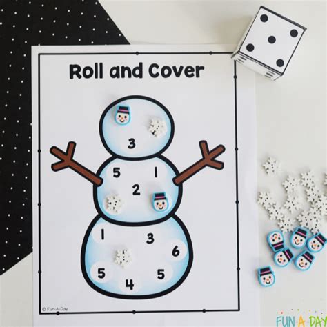 Free Printable Snowman Roll and Cover Dice Game FunADay!