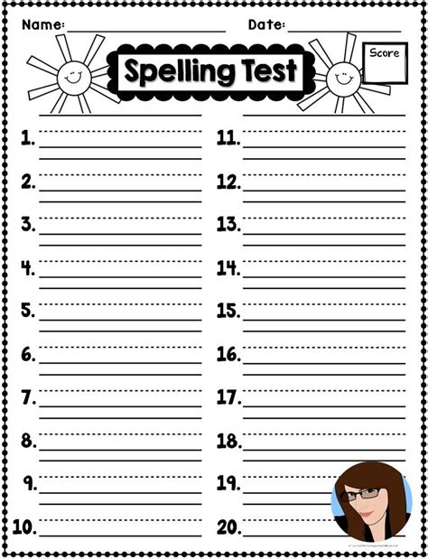 Free Printable Spelling Test Template 20 Words