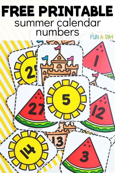 Free Printable Summer Calendar Numbers FunADay!