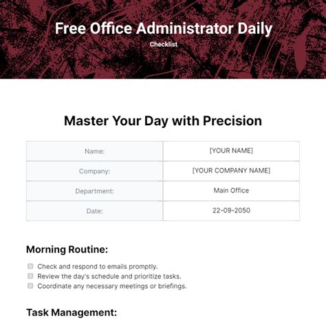 Free Printable System Administrator Daily Checklist Template
