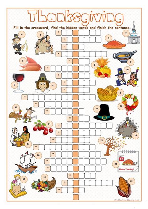 Free Printable Thanksgiving Crossword