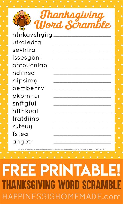 Free Printable Thanksgiving Word Puzzles