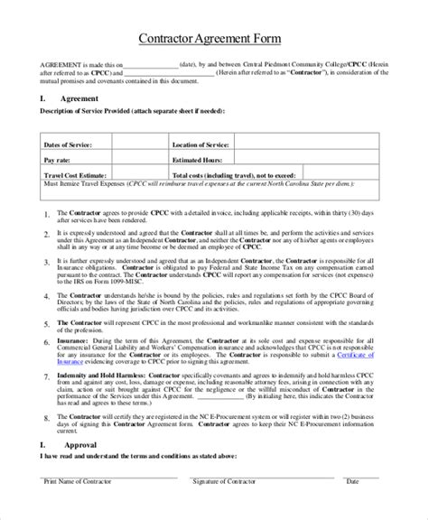 Free Printable Tile Contractor Service Agreement Form Printable Forms