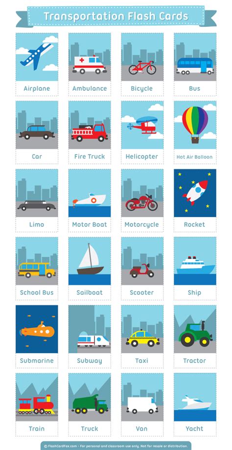 Free Printable Transportation Flashcards