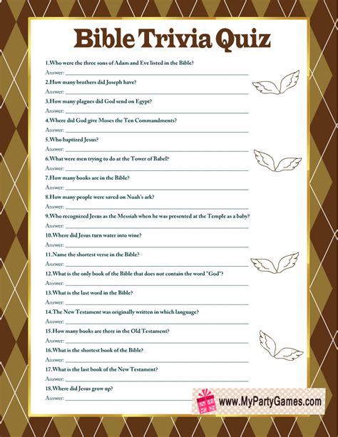 Free Printable Trivia Sheets Free Printable Bible Trivia Questions