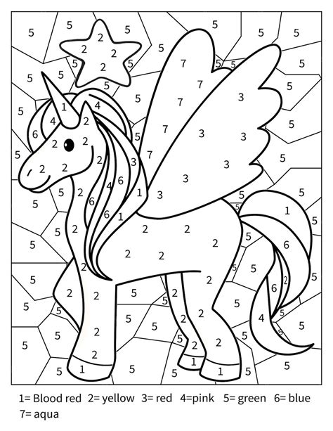 Free Printable Unicorn Color By Number Coloring Pages Unicorn Color