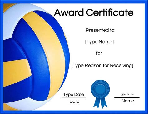 Free Printable Volleyball Award Certificate Template