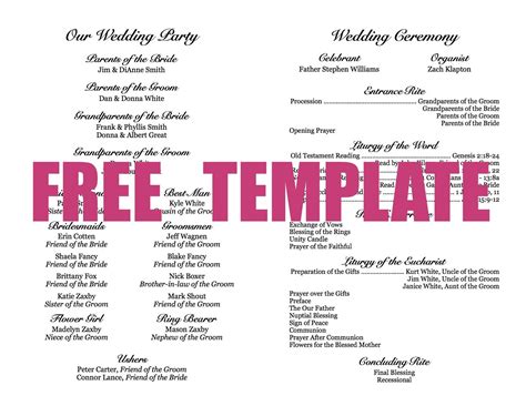 Free Printable Wedding Ceremony Program Template