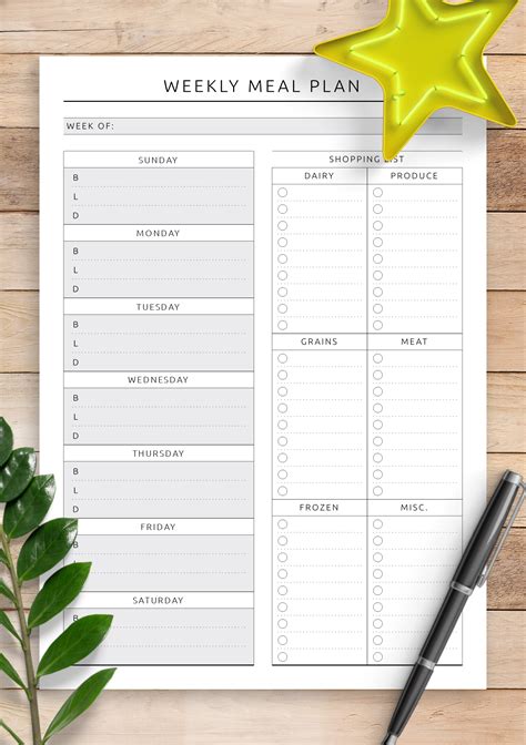 Free Printable Weekly Menu for Grocery Lists