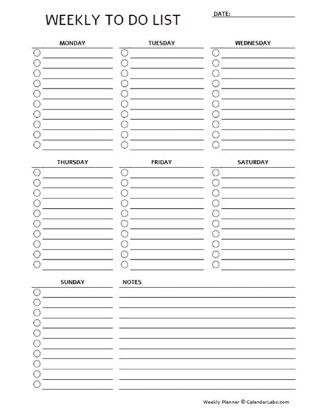 Free Printable Weekly To Do List Template Printable Templates