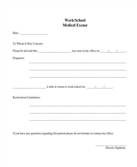 Free Printable Work Excuse Form