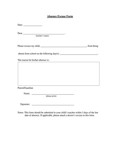 Free Printable Work Excuse Form Printable Forms Free Online