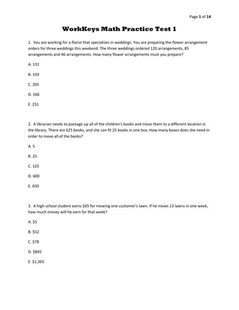 Free Printable Workkeys Practice Test