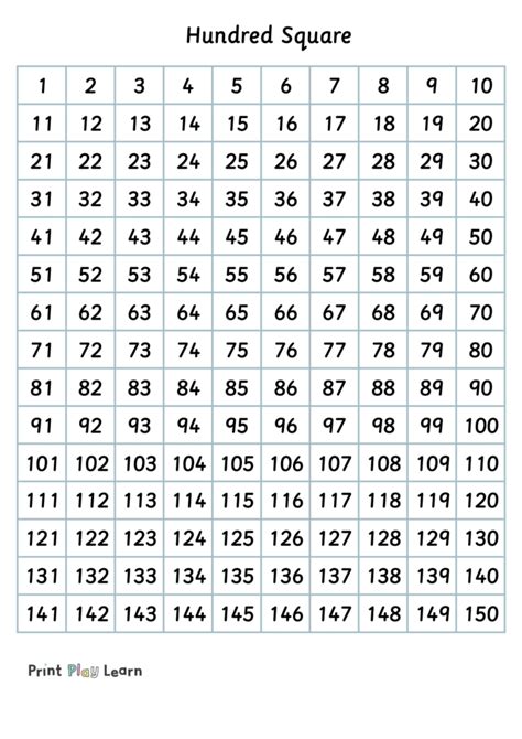 Free Printables Number Grid From Numbers 150