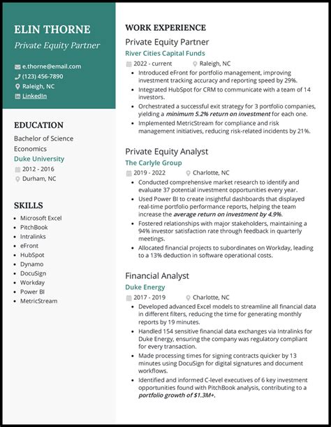 Free Private Equity Executive Resume Example