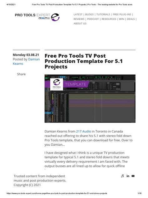 Free Pro Tools TV Post Production Template For 5.1 Projects Pro Tools The leading website