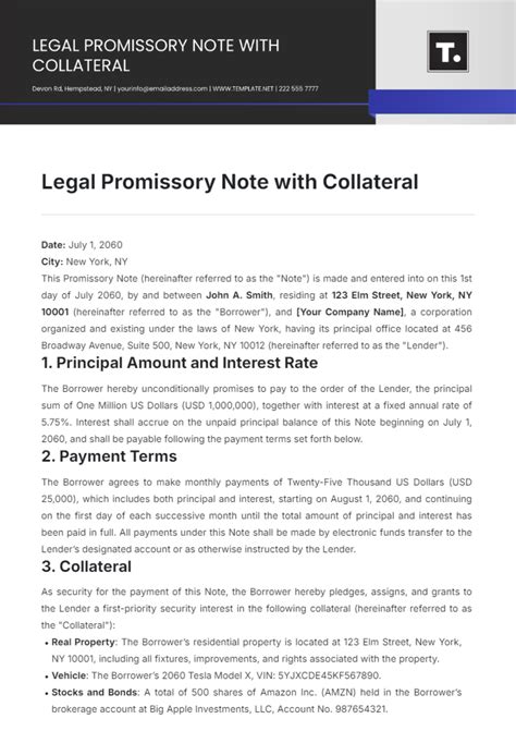 Free Promissory Note with Collateral Template Of Free Promissory Note