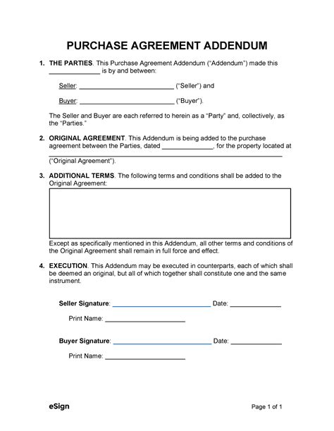 Free Purchase Agreement Addendum & Disclosures Word eForms