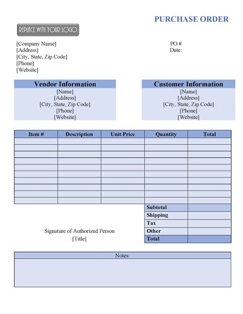 Free Purchase Order Form Template DocTemplates