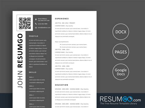 Free QR Code Resume Template in MS Word Resume template, Free qr code