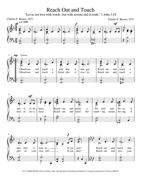 Free Reach Out and Touch by Charles F. Brown sheet music