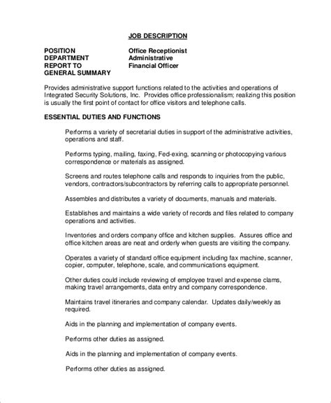 Free Receptionist Job Description Template Sample Word PDF eForms