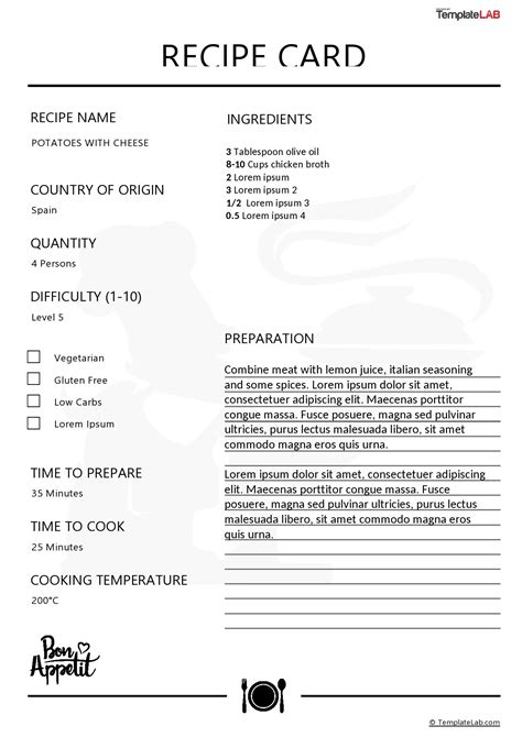 Free Recipe Card Templates For Microsoft Word Professional Template