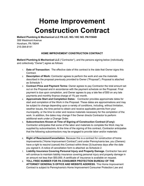 Free Remodeling Contract Template Database