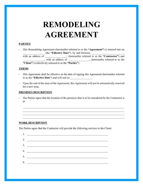 Free Renovation Contract Template