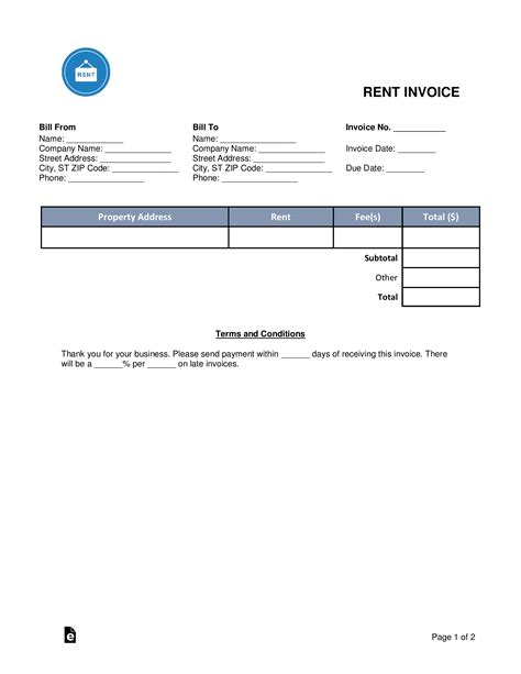 Free Rent Invoice Template Pdf Word Excel