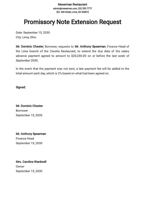 Free Request For Extension Of Time On Promissory Note Template