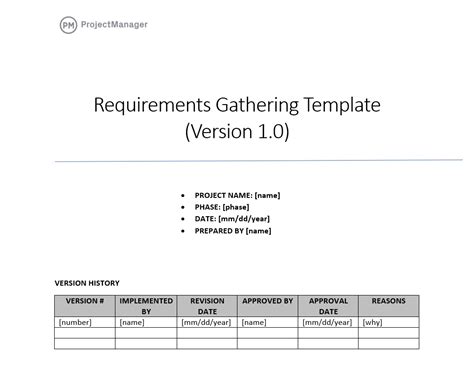 Free Requirements Gathering Template For Projects