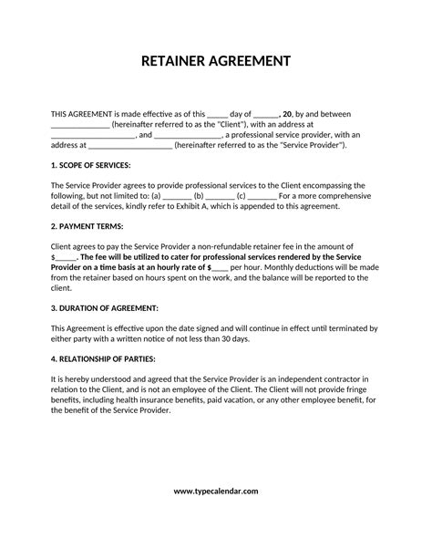 Free Retainer Agreement Template Sample Word PDF eForms