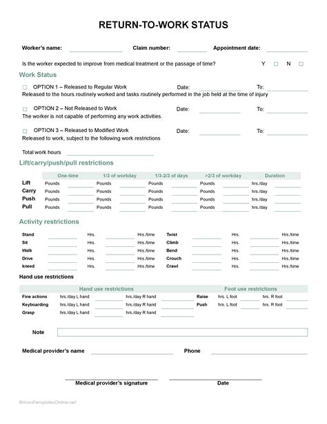 Free Return to Work Release Forms [Word Google Docs]