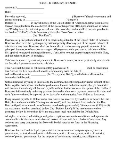 Free Secured Promissory Note Templates By State Basic Terms Guide