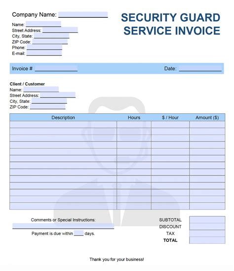 Free Security Guard Service Invoice Template Pdf Word Excel