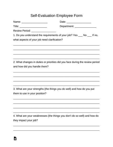 Free SelfEvaluation Employee Form PDF Word eForms