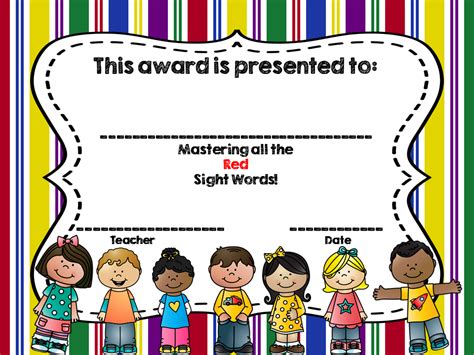 Free Sight Word Certificate Teaching Resources TPT - TeachersPayTeachers