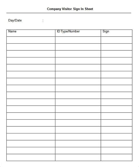 Free Sign In Sheet Printable