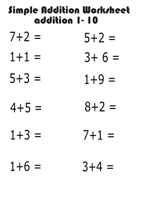 Free Simple Addition Worksheets