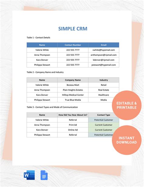 Free Simple CRM Template Google Docs, Word