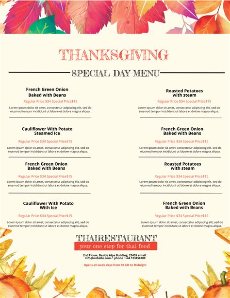 Free Simple Thanksgiving Menu Template in 2020 Thanksgiving menu