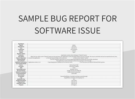 Free Software Bug Report Template Example in 2021 Software bug